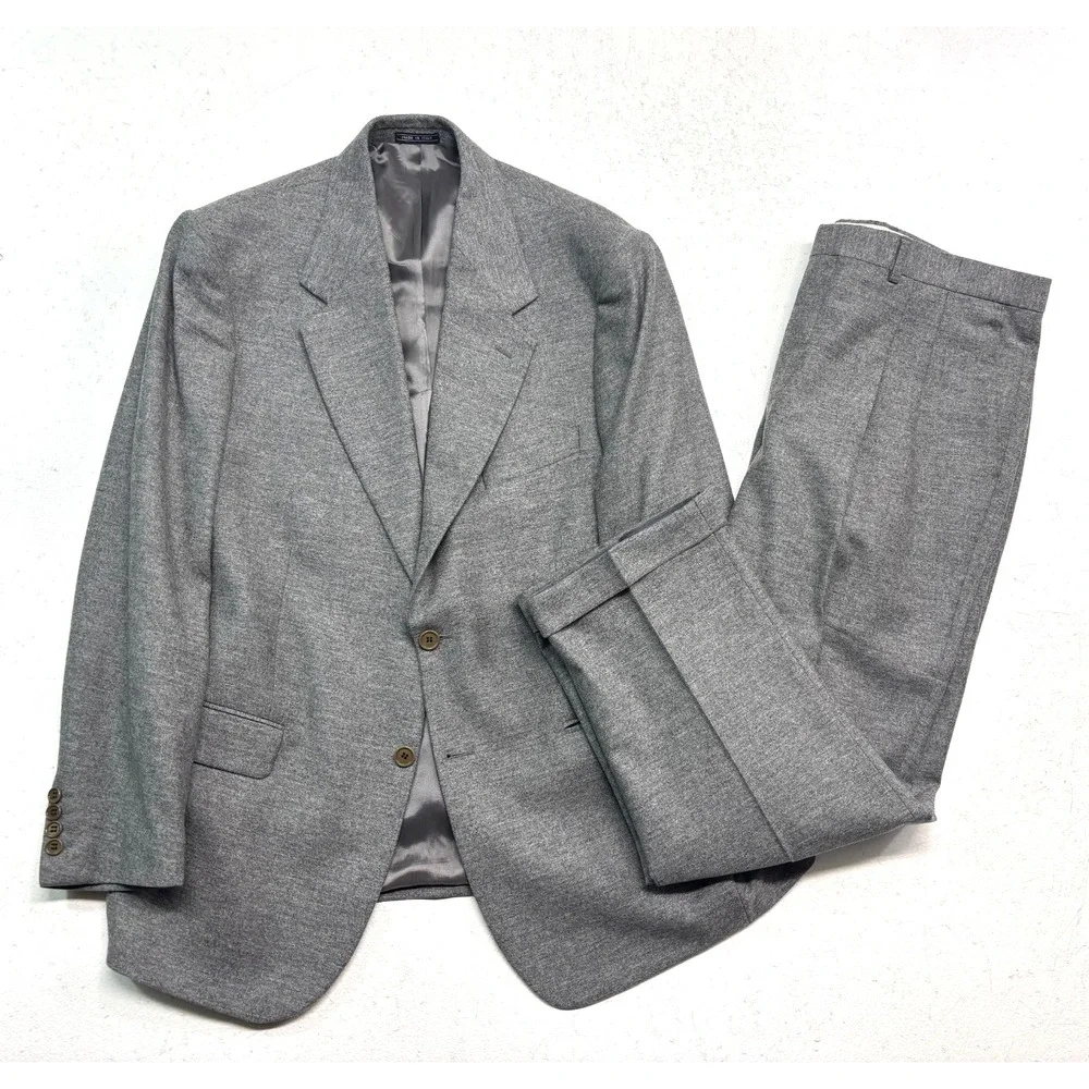 vtg Ermenegildo Zegna Italy 46R 40x30 Heather Gray 2pc Pant Suit Light Flannel